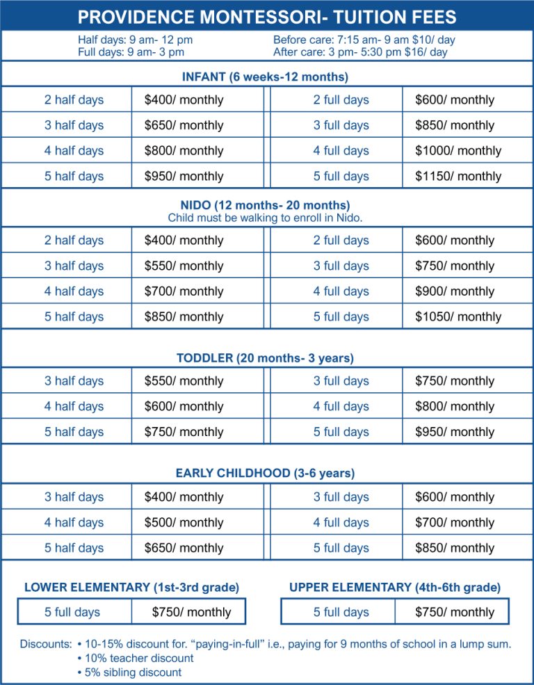 Fee Structure – Providence Montessori Academy